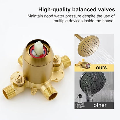 Brushed Gold Shower Tub Faucet Set with Valve, 6-Inch Gold Shower Head and Handle Set, High Pressure Shower Tub Trim Kit, Bathroom Shower Faucet Set With Shower Head and Tub Spout - Image 8