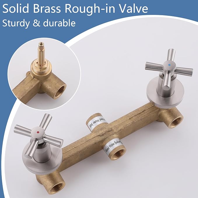 2 Handles Shower Faucet Set with Tub Spout Bathtub Shower Faucet Combo Set Shower System Complete Tub and Shower Trim Kit Wall Mounted Shower Fixtures Brushed Nickel - Image 6