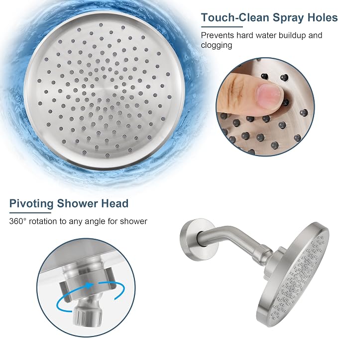 Tub Shower Faucet Set with Valve, Tub and Shower Faucet Set Complete Brushed Nickel, Single-Handle Tub and Shower Trim Kit with High-Pressure 6 Inch Rain Shower Head and Tub Spout - Image 3