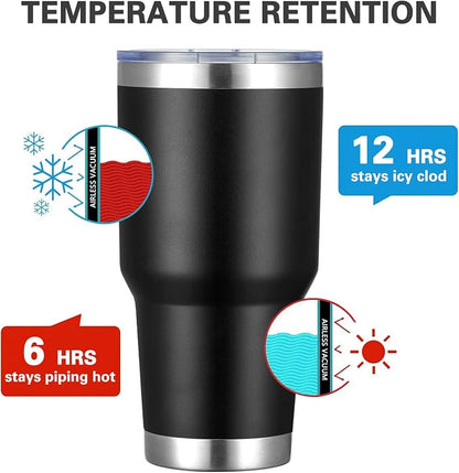 MEWAY 30oz Insulated Tumbler With Lids and Straws,Stainless Steel Double Vacuum Coffee Tumbler Cup, Brush, Durable Powder Coated Coffee Cup for Cold & Hot Drinks, Office, Travel(Black,12 PACK) - Image 2