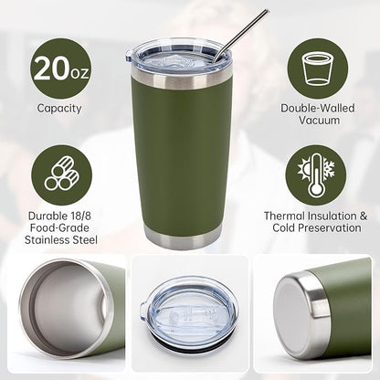 IEOVIEE 32 Pack, 20oz Stainless Steel Bulk Tumblers with Lids and Straws, Double Wall Insulated Travel Coffee Mug, Durable Powder Coated Tumbler Bulk Cup for Cold and Hot Drinks(Army Green) - Image 5
