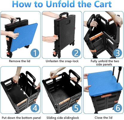FELICON SELORSS Foldable Utility Cart Folding Portable Rolling Crate-Blue | - Image 4