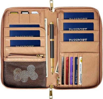 Family Passport Holder Wallet RFID Blocking Document Organizer PU Leather - Image 2