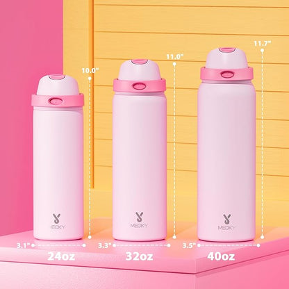 40 oz Insulated Water Bottle for Sports: Meoky Stainless Steel Water Bottle with 2-in-1 Straw and Spout Lid - Leak Proof, Cold for 24 Hours, Protective Silicone Base, BPA-Free for Women Gym, Blush - Image 3