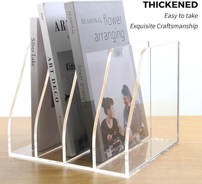 Acrylic Magazine File Holder, 4 Vertical Compartments Desk Document Sorter - Image 4