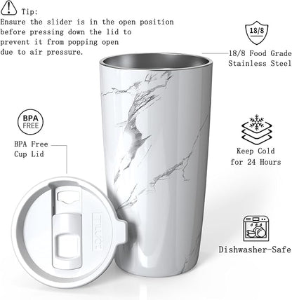 TILUCK 20 oz Insulated Tumbler with BPA-Free Lid, Stainless Steel Vacuum Travel Coffee Mug, Double Wall Coffee Tumbler（20oz，Marble） - Image 2
