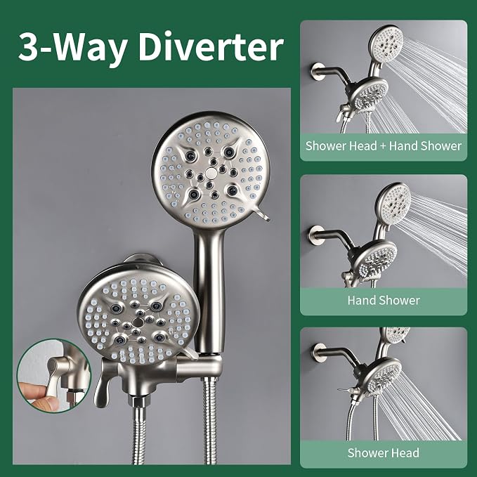 L829-2 Brushed Nickel Shower Faucet Set - Complete Dual Shower Head & Handheld Combo, Tub Spout & Trim Kit - Image 5