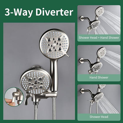 L829-2 Brushed Nickel Shower Faucet Set - Complete Dual Shower Head & Handheld Combo, Tub Spout & Trim Kit - Image 5