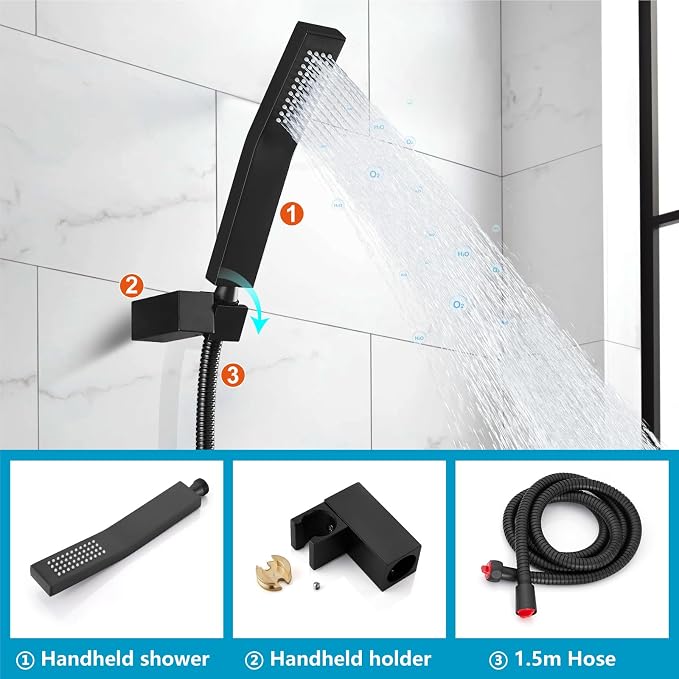 Midanya Wall Mount Bathtub Faucet with Handheld Spray Waterfall Tub Filler Single Handle Bathroom Tub Mixer Tap Hand-Shower System with Curved Spout Commercial,Matte Black - Image 4