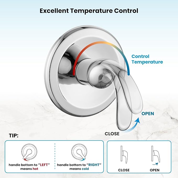 gotonovo Tub Shower Faucet Set,2 in 1 Dual Shower Head and Handle Set with Tub Spout Wall Mount Bathroom Shower Trim Kit with 3-way Water Diverter Valve Included Various Modes Polished Chrome - Image 9