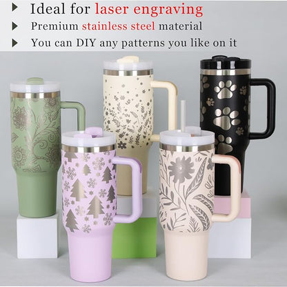 4 Pack 40 Oz Tumbler with Handle Bulk, Double Wall Vacuum Insulated Stainless Steel Tumbler with Lid and Straw, 40 oz cup with Silicone Spill Proof Stopper Set (Rose Quartz) - Image 6