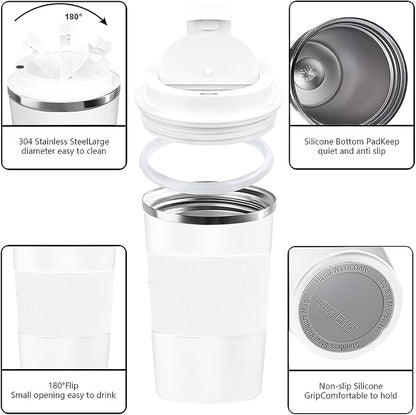 YINBAOGE Insulated Travel Coffee Mug, Spill & Leak Proof, Portable To Go Camping Stainless Steel Coffee Tumbler, Reusable Thermal Coffee Cup with Lid for Hot & Cold Drinks (White, 17 OZ) - Image 2