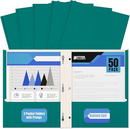 Better Office Products Teal Paper 2 Pocket Folders by BetterOfficeProducts