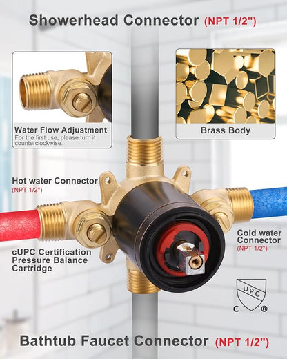 Shower Tub Faucet Set Bronze: ARCORA Bathtub Faucet Set with 6-Inch Rain Showerhead and Tub Spout, Oil Rubbed Bronze Bathtub and Shower Trim Kit (Valve Included) - Image 4