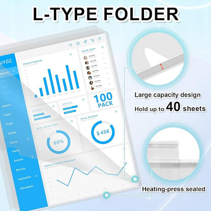 HOUYEE 100 Pack Heavy Duty Clear Document Folders, L-Type Folder Plastic Paper - Image 4