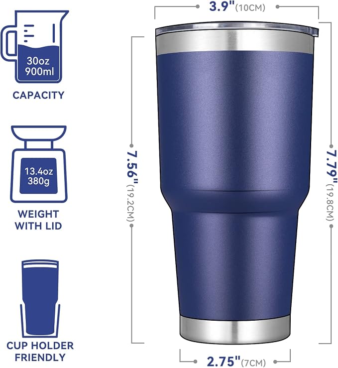 DOMICARE 30 oz Tumbler with Lid and Straw, Stainless Steel Tumblers Bulk, Insulated Vacuum Double Wall Travel Coffee Mug, Durable Powder Coated Tumbler Cups (Navy, 12) - Image 2