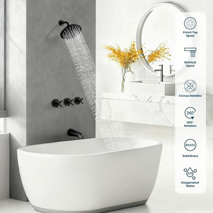 gotonovo 3 Handle Tub Shower Faucet Set, Tub and Shower Faucet Combo,Bathtub Faucet Set with 6 Settings Shower Head and Waterfall Tub Spout, Tub and Shower Trim Kit, Tub Shower Fixture Matte Black - Image 3
