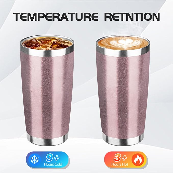 StarSpeed 20oz Tumbler Bulk with Lid, Stainless Steel Insulated Tumblers Double Wall Vacuum Insulated Travel Mug, Powder Coated Coffee Cups for Hot and Cold Drinks(Rose Gold,6) - Image 3