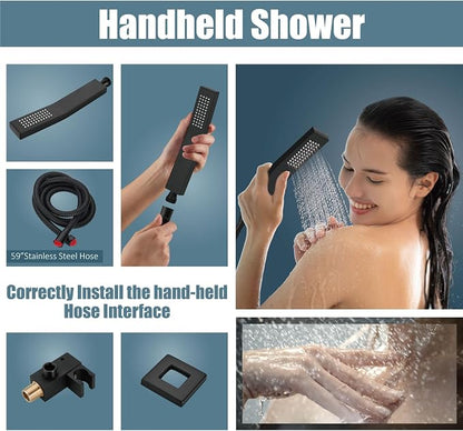 Aolemi Rainfall Shower System Shower Head Combo Set with Tub Filler Handheld Shower Luxury Rough-in Valve Included Wall Mount Bathroom Shower Mixer Faucet 10 Inch Shower Head Matte Black - Image 4