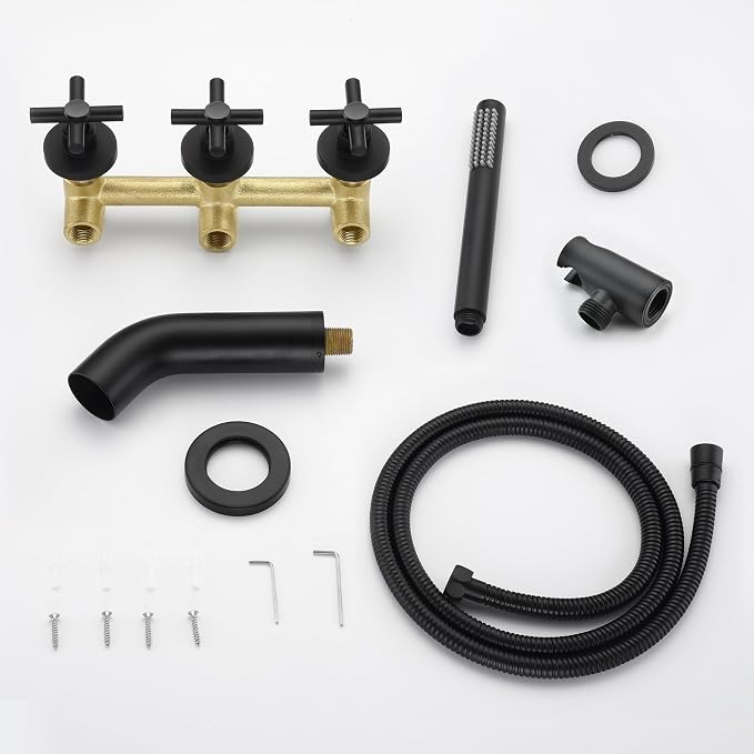 SUMERAIN Wall Mount Bathtub Faucet with Hand Shower,3 Handle Tub Shower Faucet Matte Black High Flow Waterfall Tub Filler - Image 8