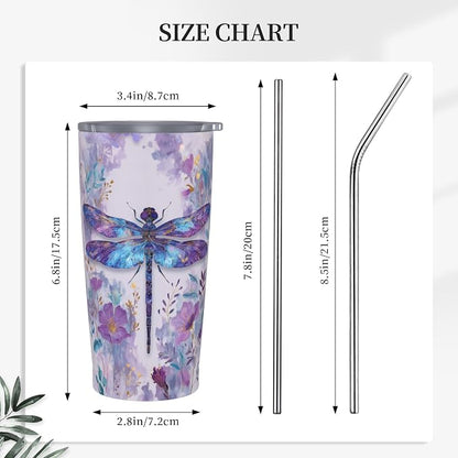 Dragonfly Tumbler with Lid and Straw 20oz Vacuum Insulated Coffee Cup Stainless Steel Tumblers Leakproof Travel Mug Present for Women Men - Image 2