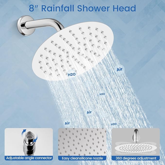 Airuida 3-Function Rain Shower System Set – Wall Mount Tub Shower Combo with Handheld Shower and Tub Spout,8 Inch Shower Head,Polished Chrome - Image 3