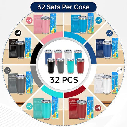 IEOVIEE 32 Pack, 20oz Stainless Steel Bulk Tumblers with Lids and Straws, Double Wall Insulated Travel Coffee Mug, Durable Powder Coated Tumbler Bulk Cup for Cold and Hot Drinks(Mixed Color) - Image 2