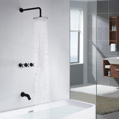 3 Handle Tub Shower Faucet,Matte Black Bathtub Faucet Set with Waterfall Tub Spout,Tub and Shower Trim Kit with Valve,SUMERAIN - Image 5