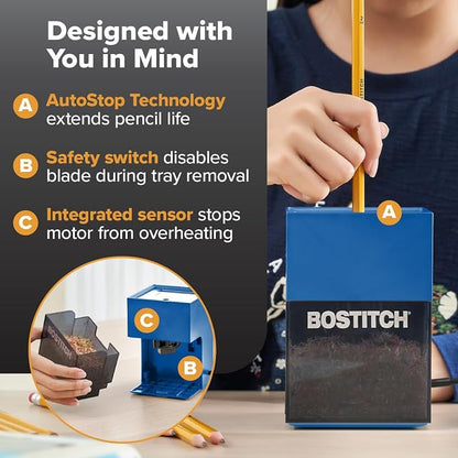 Bostitch Konnect Rechargeable Pencil Sharpener, Auto-Stop Helical Cutter - Image 5