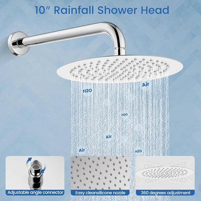 Airuida 3-Function Rain Shower System Set – Wall Mount Tub Shower Combo with Handheld Shower and Tub Spout,10 Inch Shower Head,Chrome Polish - Image 7