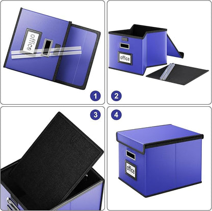 File Organizer Box with Lid, Collapsible Leather File Folder Organizer - Image 7
