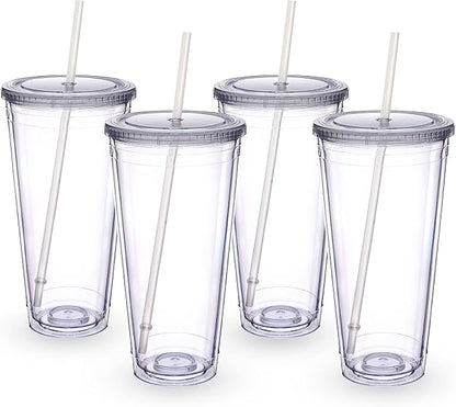 Zukro Clear Acrylic Tumbler with Straw and Lid 32 oz, Double Walled Insulated Reusable Plastic Iced Coffee Cup, To Go Cup Perfect for Home, Office, Fit in Cupholder, BPA Free, 4 Pack by ZukroDrinkware
