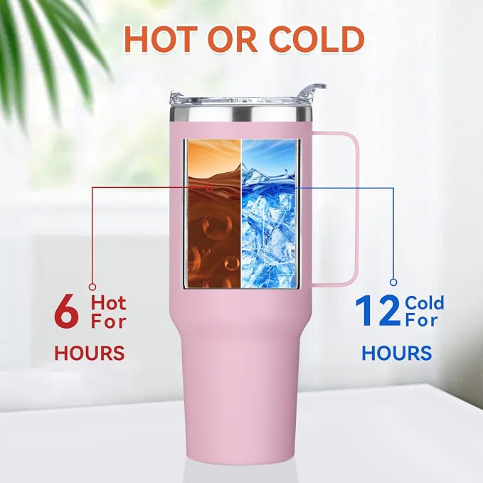 HASLE OUTFITTERS 40 oz Stainless Steel Tumbler with Handle, Vacuum Insulated Tumblers Bulk, Reusable Double Wall Travel Coffee Mug, Durable Powder Coated Water Bottle(Pink, 4) - Image 2