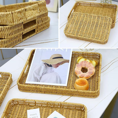 2 Pack Rectangle Rattan Serving Trays - Image 5