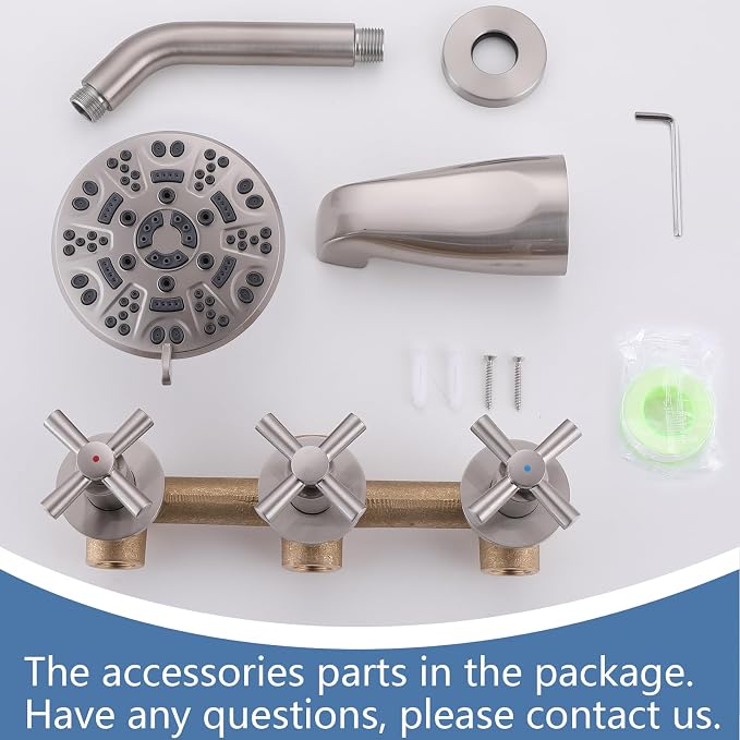 3 Handles Shower Faucet Set with Tub Spout Bathtub Shower Faucets Combo Set Shower System Complete Tub and Shower Trim Kit Shower Fixtures Brushed Nickel - Image 7