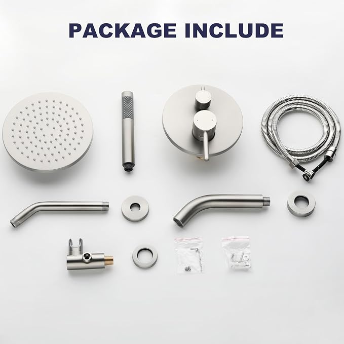 Shower System with Tub Spout, Bathtub Shower Faucet Set, 8" Rain Shower Head and Handheld Spray Combo, Round Shower Head and Handle Set with Tub Spout (Valve Included), Brushed Nickel - Image 9