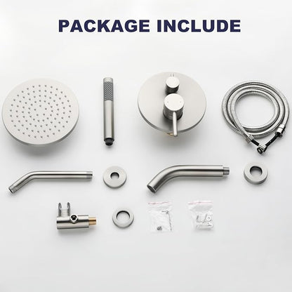 Shower System with Tub Spout, Bathtub Shower Faucet Set, 8" Rain Shower Head and Handheld Spray Combo, Round Shower Head and Handle Set with Tub Spout (Valve Included), Brushed Nickel - Image 9