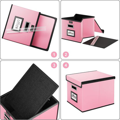 File Organizer Box with Lid, Collapsible Leather File Folder Organizer - Image 7