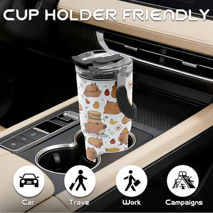 Capybara Tumbler 20 oz with Handle - Cute Animal Water Bottle, Insulated Cup - Unique Gifts for Girls, Kids, Capybara Lovers - Birthday Christmas Gift - Image 3