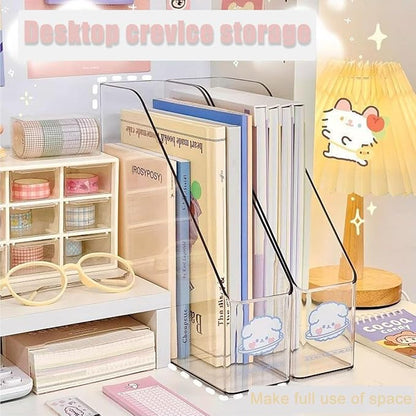 2 Pack Vertical File Holder Clear Acrylic Desk Organizer Storage Bins Holding - Image 4