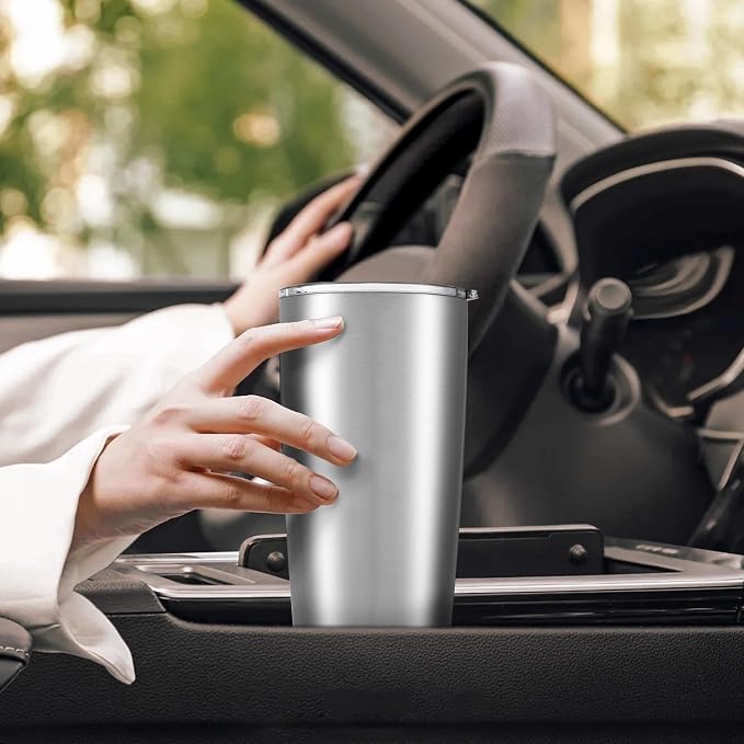 20 oz Tumbler with Lid Stainless Steel Double Wall Vacuum Insulated Tumblers Powder Coated Cups Travel Mug Keep Drinks Cold and Hot, Stainless Steel - Image 5