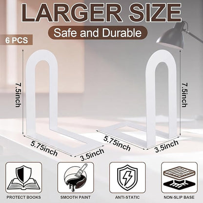 Chunful 6 Pcs Modern Metal White Book Ends - Image 3
