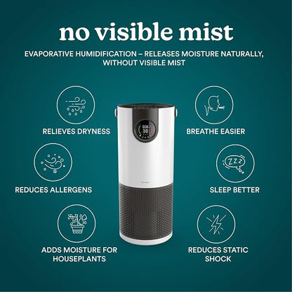 Homedics 2-in-1 Air Purifier & Evaporative Humidifier for Large Rooms HEPA Air Cleaner, Filtered Humidification, Digital Air Quality Sensor, Auto Mode, Tower Design for Home, No Visible Mist - Image 3