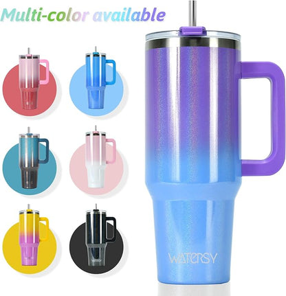 40 oz Shiny Tumbler with Handle and Straw,Stainless Steel Tumbler with Lid and Straw,Insulated Travel Mug(Cold for 34 Hours),Water Bottle for Iced Tea,Coffee (Purple) - Image 7
