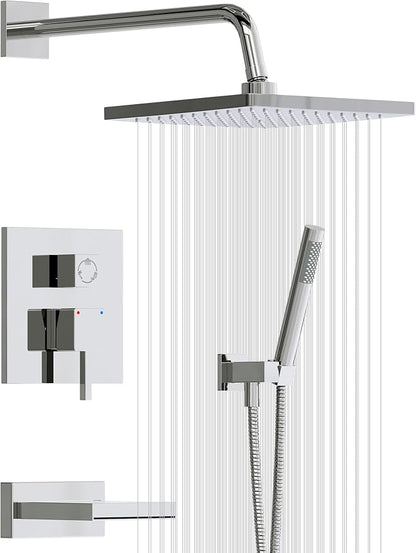 Esnbia Bathtub Shower Faucet Set, Rain Shower System with Tub Spout, 10 Inches Shower Heads with Handheld Spray Combo, Wall Mounted Shower Fixtures with Shower Valve kit, Chrome by esnbia