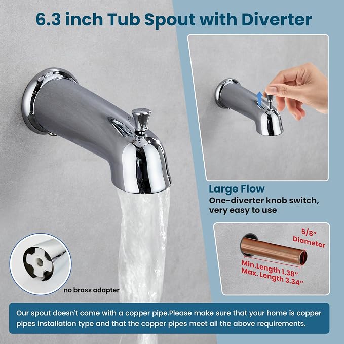 gotonovo Bathroom Shower Head Kit High Pressure Combo System Shower Faucet 6 Modes ABS Handheld Spray Shower Trim Kit Valve Included Shower Head and Handle Set Polished Chrome - Image 5