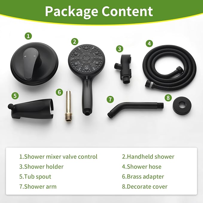 Tub Shower Faucet Set with 10 Spray Handheld Shower Matte Black Shower Head and Handle Set Shower System with Tub Spout 4.7 Inch Shower Handheld Shower Fixtures Tub and Shower Trim Kit - Image 8