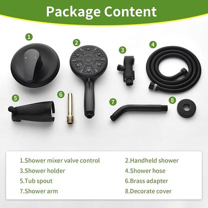 Tub Shower Faucet Set with 10 Spray Handheld Shower Matte Black Shower Head and Handle Set Shower System with Tub Spout 4.7 Inch Shower Handheld Shower Fixtures Tub and Shower Trim Kit - Image 8
