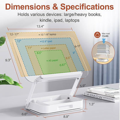 Acrylic Book Stand with Storage, Adjustable Book Holder - Image 2