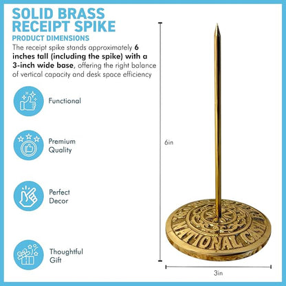 Solid Brass Vintage Receipt Spike – Heavy Duty Bill Fork Holder, Classic Paper - Image 7